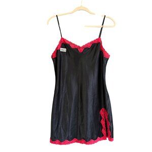 Vintage Victoria's Secret Womens Satin Slip Dress Medium Black Red Emo Punk